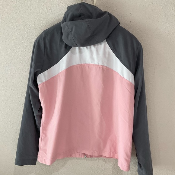 Nike Hooded Track Jacket Windbreaker Full Zip Pink & Grey Girls’ Size L (12-14) - Picture 2 of 12